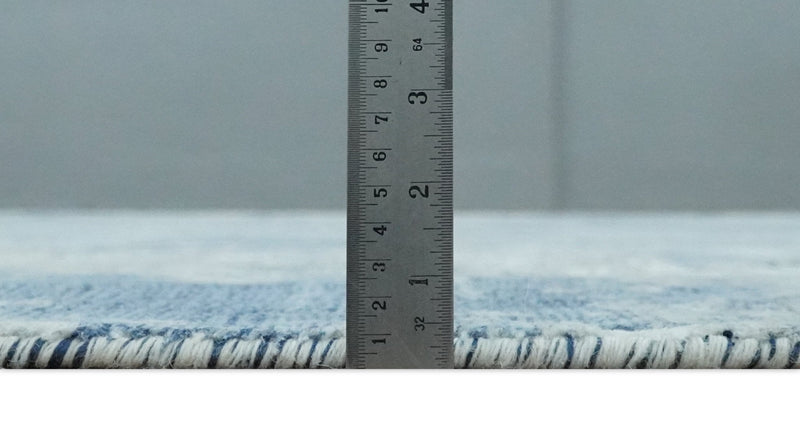 Blue, Ivory and Gray Modern Abstract 6x9 Hand Loomed Blended wool and Art silk Area Rug