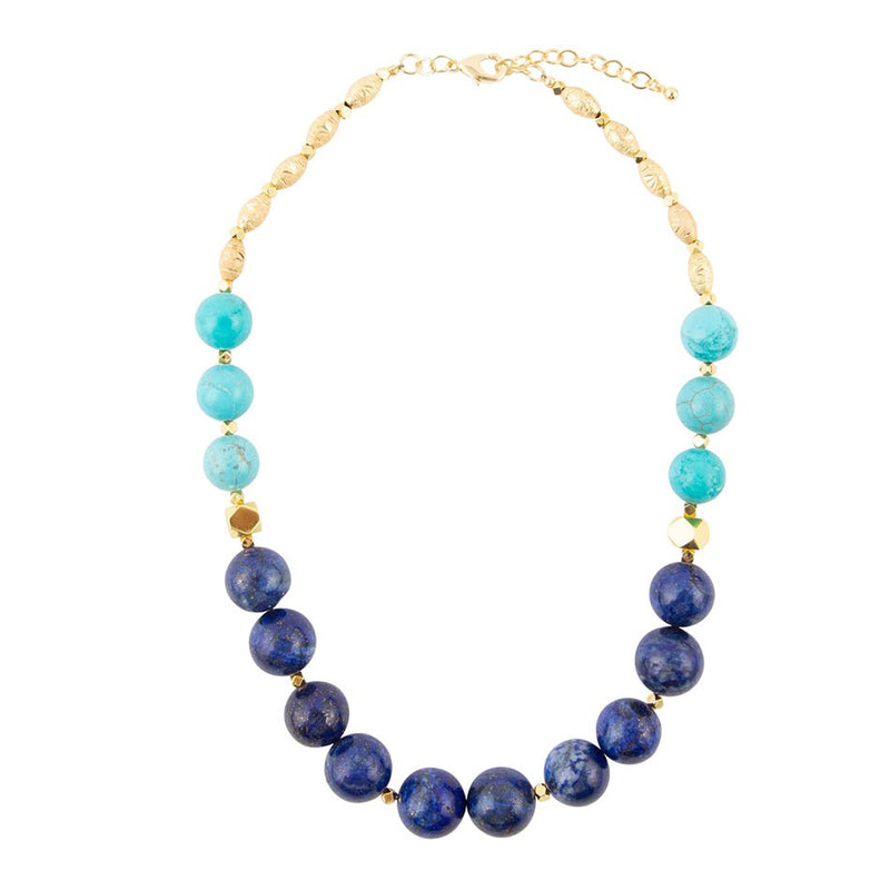 Blue Lapis and Magnesite Golden Necklace