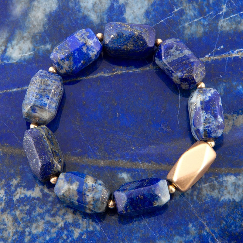 Blue Lapis Nugget Stretch Bracelet