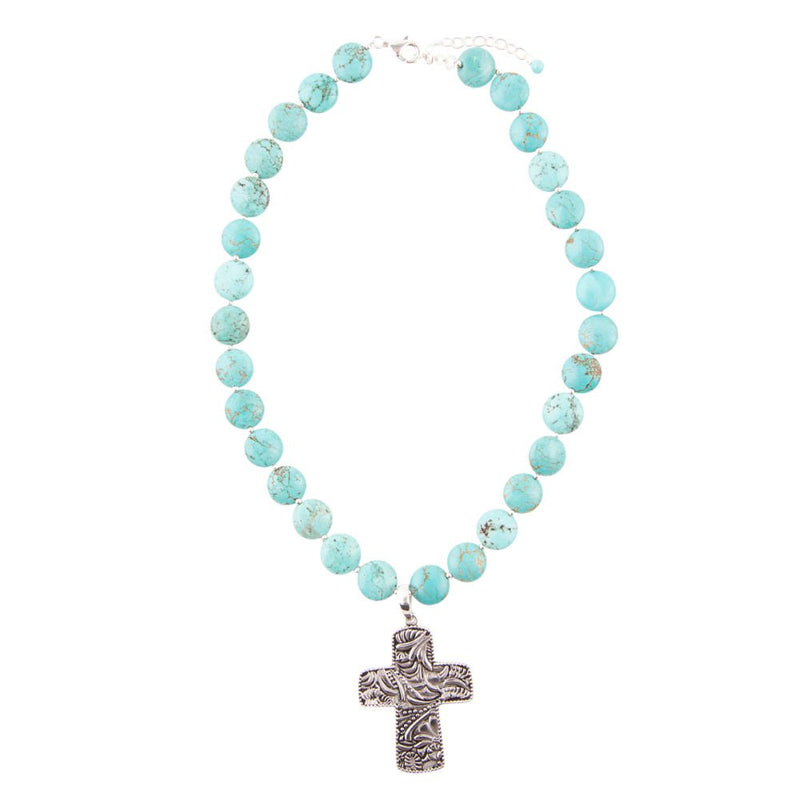 Blue Magnesite and Sterling Silver Cross Pendant Necklace