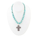 Blue Magnesite and Sterling Silver Cross Pendant Necklace