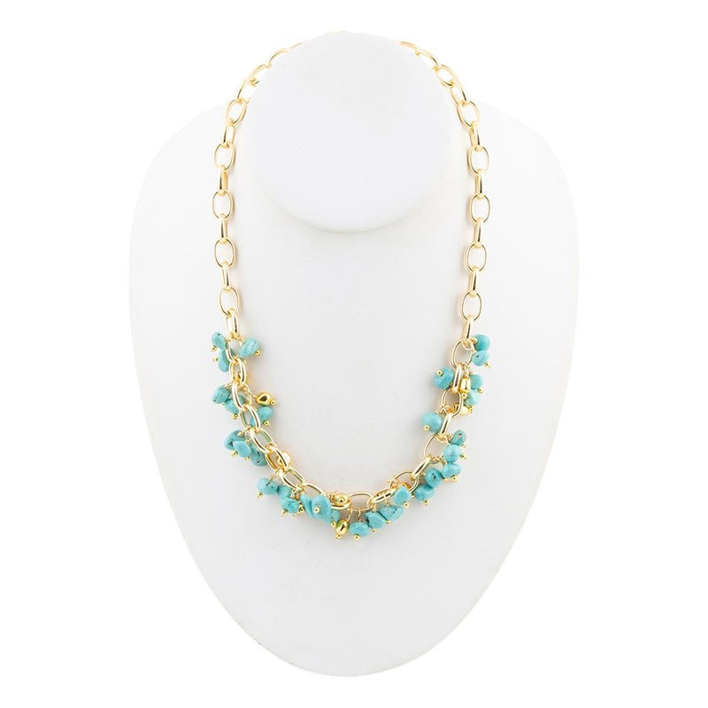 Blue Magnesite Stones Golden Chain Necklace