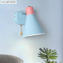 GobekUsa Blue Metal Wide Flare Sconce: Contemporary Wall Mount Light with Pull Chain