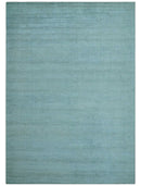 Blue Modern Solid Low Pile Hand Knotted 10x14 Bamboo Silk Area Rug