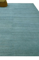 Blue Modern Solid Low Pile Hand Knotted 10x14 Bamboo Silk Area Rug