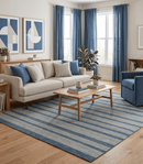 Blue and White Striped Wool Hand Tufted Area Rug - Contemporary