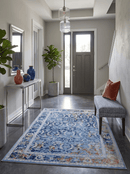 Hand Knotted Wool Area Rug Blue Modern Contemporary Style 5.6x8.6