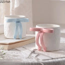 Blue & pink bowknot ceramic mug saucer set dining room tea cup by Decorbites