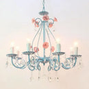 GobekUsa Blue Crystal Bouquet Chandelier for Princess Girl Bedroom - Romantic Children's Flowers Pendant Lights