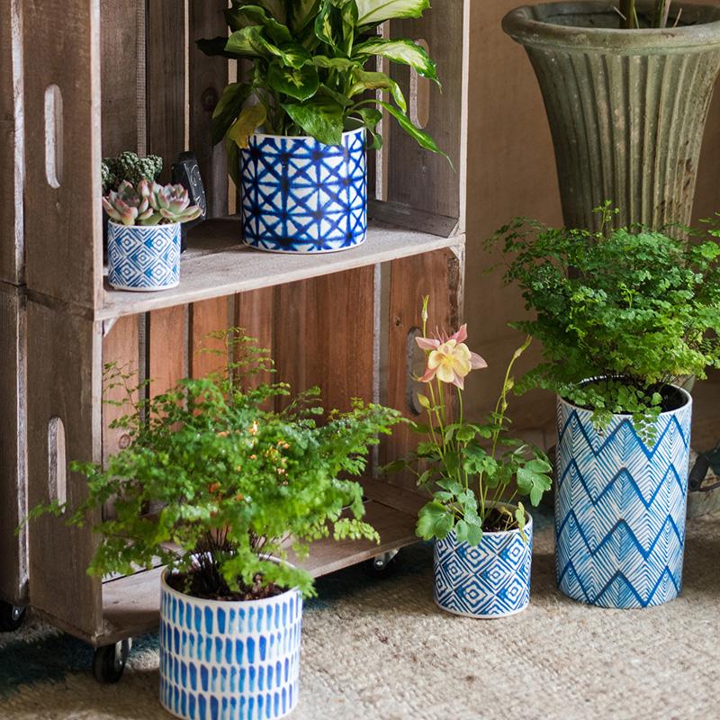 Blue Print Ceramic Vase Planter in Various Patterns