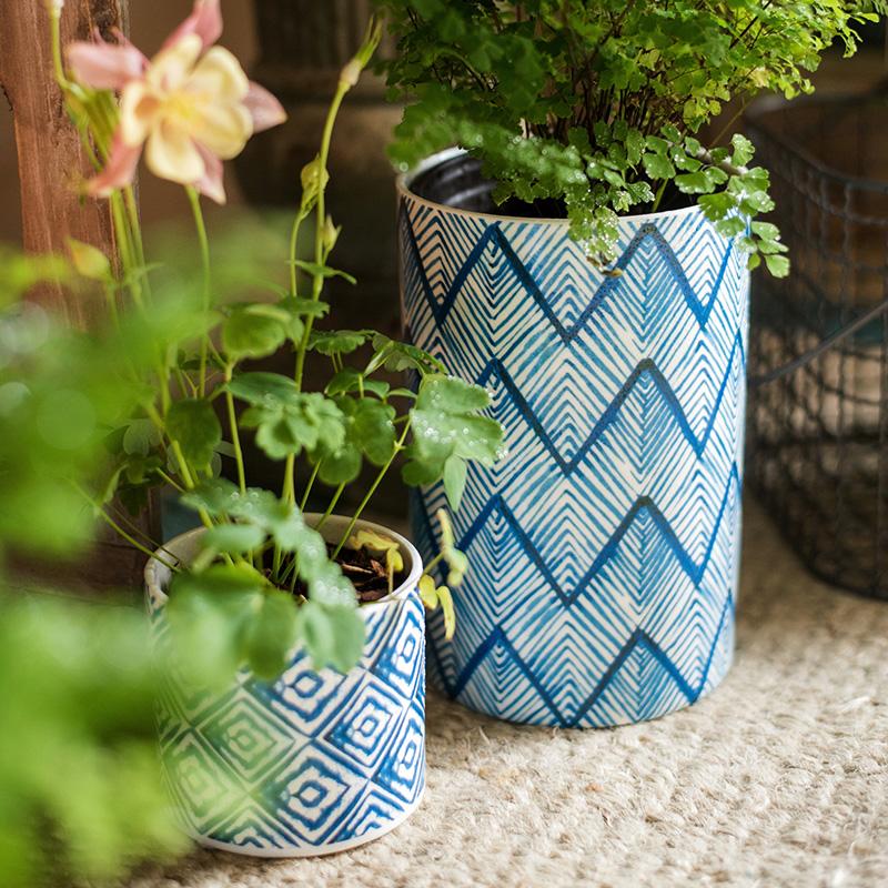 Blue Print Ceramic Vase Planter in Various Patterns