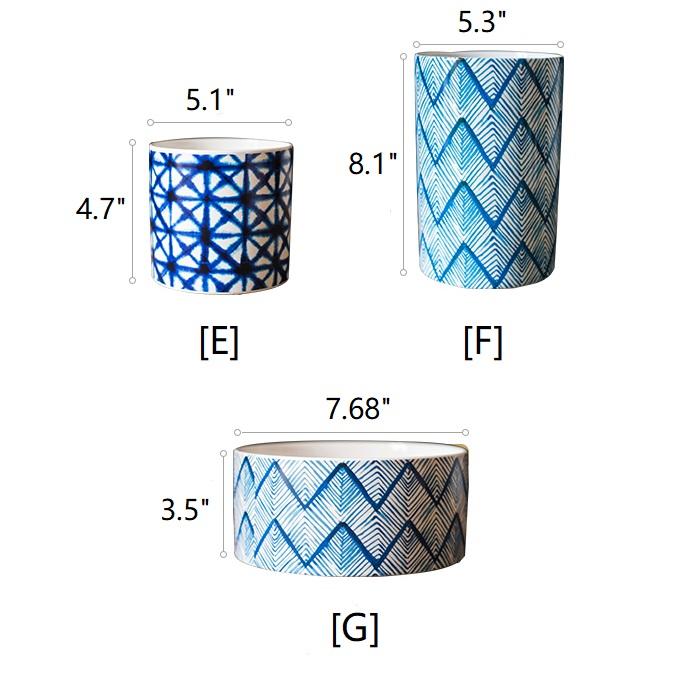 Blue Print Ceramic Vase Planter in Various Patterns