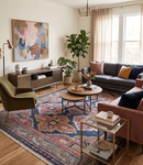 Blue Purple and Green Hand-Knotted Heriz Serapi Wool Area Rug