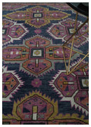 Blue Purple and Green Hand-Knotted Heriz Serapi Wool Area Rug