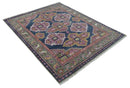 Blue Purple and Green Hand-Knotted Heriz Serapi Wool Area Rug