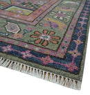 Blue Purple and Green Hand-Knotted Heriz Serapi Wool Area Rug
