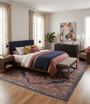 Blue Purple and Green Hand-Knotted Heriz Serapi Wool Area Rug