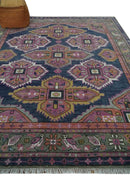 Blue Purple and Green Hand-Knotted Heriz Serapi Wool Area Rug
