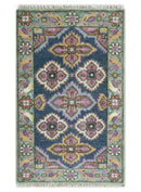 Blue Purple and Green Hand-Knotted Heriz Serapi Wool Area Rug