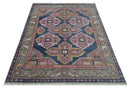 Blue Purple and Green Hand-Knotted Heriz Serapi Wool Area Rug