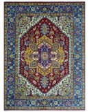Blue, Maroon and Gold Hand Knotted Antique 9x12 Traditional Wool Rug by The Rug Decor