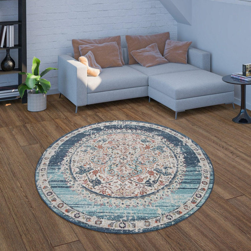Blue Red Indoor & Outdoor Rug For Balcony Oriental Pattern