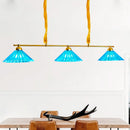GobekUsa Blue Ribbed Glass Cone Pendant Light - Traditional Dining Room Lamp with 3 Lights