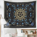 Blue rose moon floral pentagram tapestry bedroom wall hanging by Decorbites