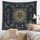Blue rose moon floral pentagram tapestry bedroom wall hanging by Decorbites