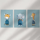 Safari Nursery Wall Art Set of 3. Baby Elephant, Giraffe, Tiger by Wall Art Set