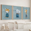Safari Nursery Wall Art Set of 3. Baby Elephant, Giraffe, Tiger by Wall Art Set