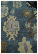Blue, Silver and Beige Hand knotted Traditional Oushak 9x12 Wool Area Rug by The Rug Decor
