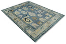 Blue, Silver and Beige Hand knotted Traditional Oushak 9x12 Wool Area Rug by The Rug Decor