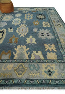 Blue, Silver and Beige Hand knotted Traditional Oushak 9x12 Wool Area Rug by The Rug Decor