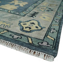 Blue, Silver and Beige Hand knotted Traditional Oushak 9x12 Wool Area Rug by The Rug Decor