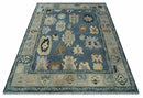 Blue, Silver and Beige Hand knotted Traditional Oushak 9x12 Wool Area Rug by The Rug Decor