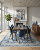 Wool Oushak Area Rug Blue Silver Beige - Traditional Hand Knotted