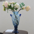 GobekUsa Blue Stripe Glass Vase Hydroponics Plant Pot Room Decor