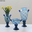 GobekUsa Blue Stripe Glass Vase Hydroponics Plant Pot Room Decor