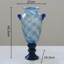GobekUsa Blue Stripe Glass Vase Hydroponics Plant Pot Room Decor