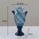 GobekUsa Blue Stripe Glass Vase Hydroponics Plant Pot Room Decor