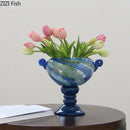 GobekUsa Blue Stripe Glass Vase Hydroponics Plant Pot Room Decor