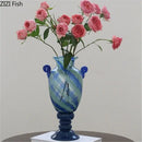 GobekUsa Blue Stripe Glass Vase Hydroponics Plant Pot Room Decor