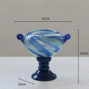 GobekUsa Blue Striped Transparent Glass Vase - Tall Bottle Flower Pot Bouquet Holder