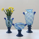 GobekUsa Blue Striped Transparent Glass Vase - Tall Bottle Flower Pot Bouquet Holder