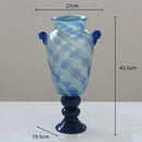 GobekUsa Blue Striped Transparent Glass Vase - Tall Bottle Flower Pot Bouquet Holder