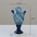 GobekUsa Blue Striped Transparent Glass Vase - Tall Bottle Flower Pot Bouquet Holder