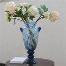 GobekUsa Blue Striped Transparent Glass Vase - Tall Bottle Flower Pot Bouquet Holder