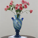 GobekUsa Blue Striped Transparent Glass Vase - Tall Bottle Flower Pot Bouquet Holder
