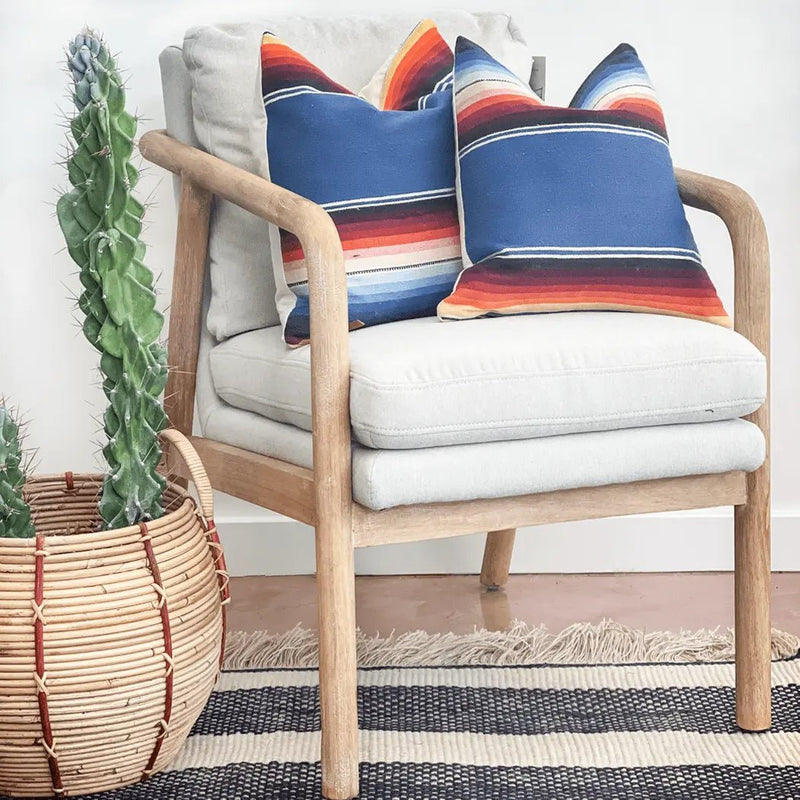 Blue Striped Vintage Saltillo  Lumbar Pillow